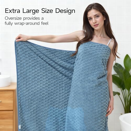 REDKISS Blue Microfiber Bath Towels Set of 6-35x70 Inches Oversized Bath Sheets, Extra Large Bath Towels Set of 6 for Adults, Super Soft Waffle Microfiber Shower Towels for Bathroom Hotel Towel - Thumbnail 3