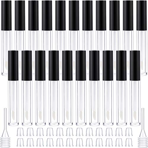 25 Pack Empty Lip Gloss Tubes Containers, Clear Mini Refillable Lip Balm Bottles with Rubber Inserts and Transfer Pipettes for Lip Samples Travel Split Charging DIY Makeup (3 ML, Black)