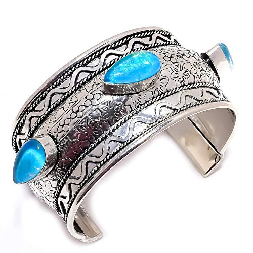 Manchette opale bleue fait main en argent ajustable pour femme Kashish