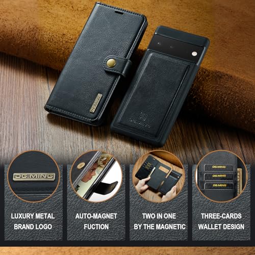 Étui Google Pixel 6 Pro en cuir véritable rétro avec coque amovible