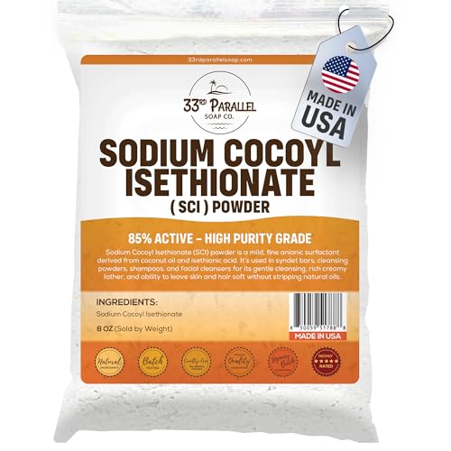 Sodium Cocoyl Isethionate (SCI) Powder (8oz) | Natural Gentle Coconut-Based Cleanser Sulfate-Free Surfactant for Shampoo Bars Body Wash Facial Cleanser & Syndet Bars | 8 OUNCES