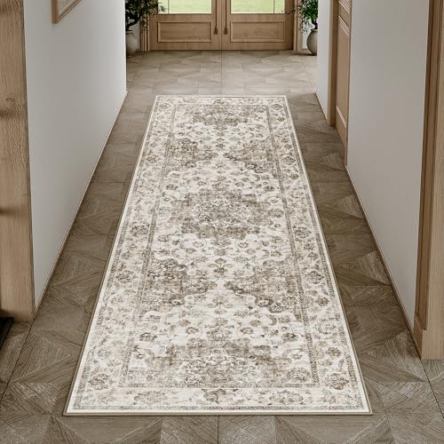 HUGEAR Marron Vintage Tapis Couloir Long Antidérapant Lavable en Machine 60x180cm Cuisine Chambre...