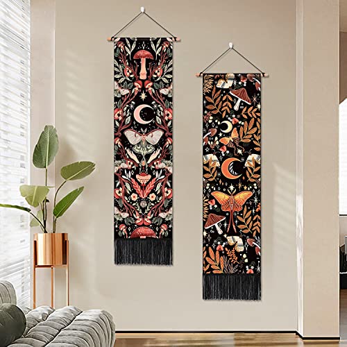 ARTCREATOR Pack of 2 Mushroom Wall Hanging Decor, Hippie Room Decor, Cottage Core Decor Moon Boho Tapestry Moth Plant Tapestries for Bedroom Aesthetic Alt Room (12.8 x 51.2 inches) — view 3