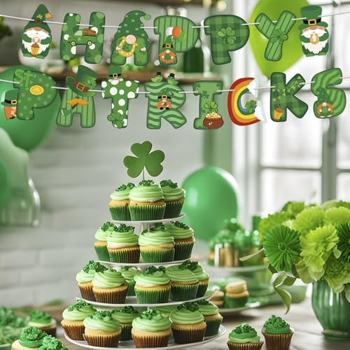 Image of Happy St. Patrick's Day Banner Lucky Shamrock Banner Decorations St Patricks Day Clover Garland for Irish Themed Party Supplies St Patricks Party Supplies Birthday Decorations