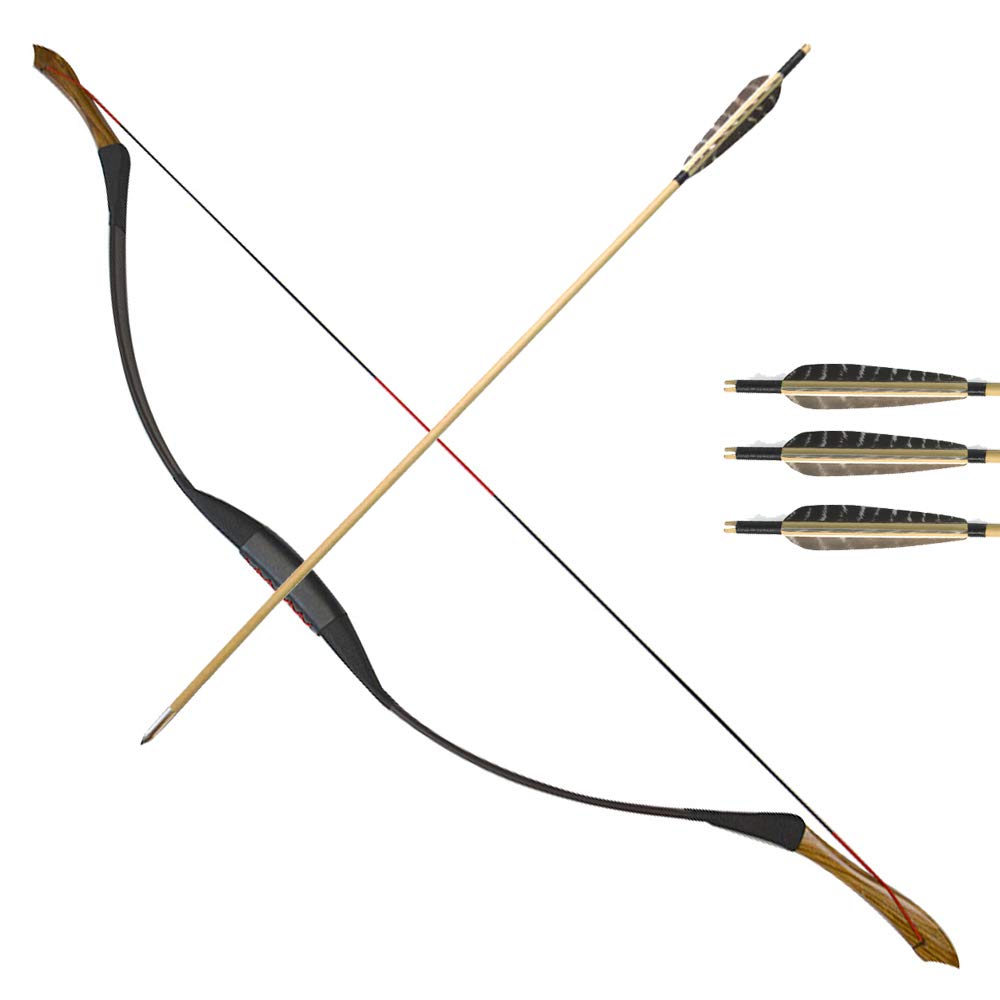 Tradizionale Arco ricurvo 25-55 lbs Tiro con L'Arco Longbow Caccia Horsebow Set Arco e frecce Gioco di Allenamento per competizioni Sportive all'aperto