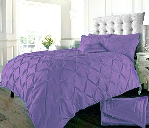 Velvet Stitch Alexander PinTuck Quilt Duvet Cover with Matching Pillow Case Reversible Comfortable Bedding Set (Lilac, Double)