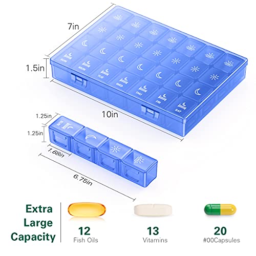 Image of XL Pill Organizer 4 Times a Day, BUG HULL Extra Large Weekly Pill Box Case, 7 Day Vitamin Container Daily Pill Holder for Cod-liver oil, Vitamins, Supplements (Royal Blue)