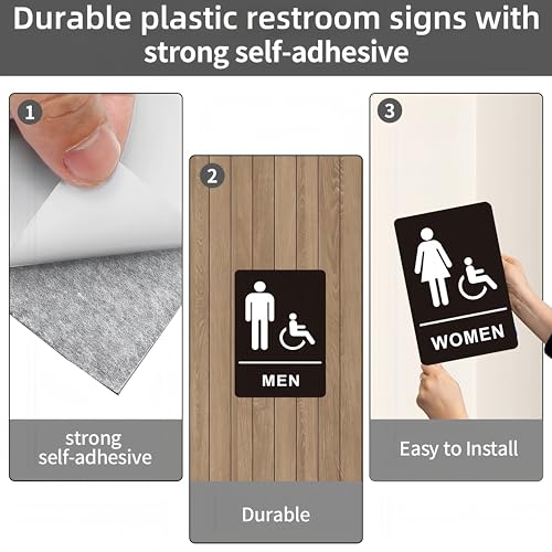 Image of (2 Pack) Restroom Signs - Acrylic Restroom Sign for Business with Strong Self-Adhesive, Bathroom Door Signs for Home Office or Wall, Waterproof and Easy to Install (9 x 6 Inches Men /Women)
