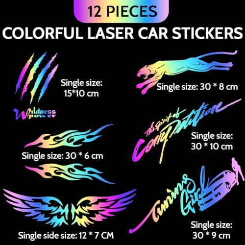12 Pièces Autocollants Laser Colorés Pour Casque De Moto Trendy, Stickers Voiture Tuning Flammes, Adaptables À Moto Scoo
