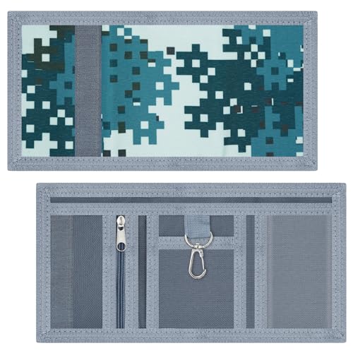 Image of AI-DEE RFID Trifold Canvas Outdoor Sports Wallet for Kids - Front Pocket Wallet with Magic Sticker (Blue2)