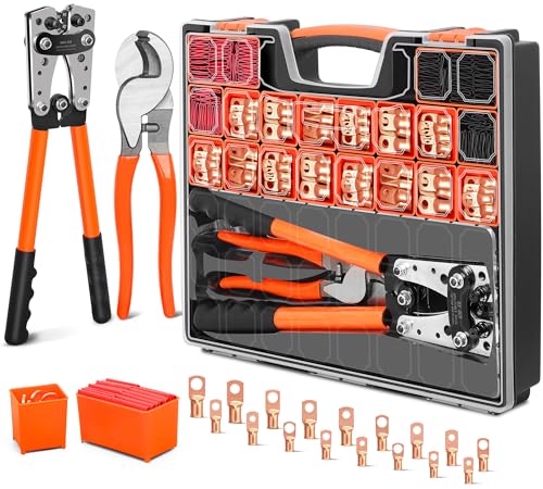 Kuject Battery Cable Lug Crimping Tool Kit With Copper Wire Lug Awg 1 2 4 6 8...
