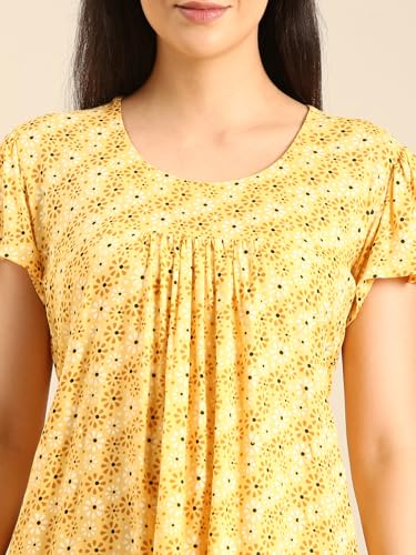 Image of Rupa Jon Aishwarya Women Short Printed Nighty in Premium Cotton Blend Fabric, Midi Length, Night Dress, Three-Fourth Length for Comfortable Everyday Wear