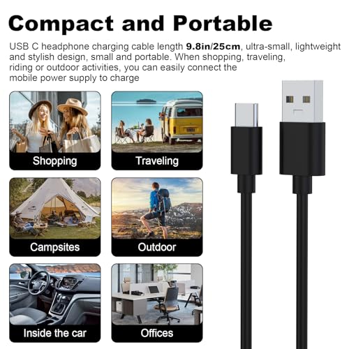 Image of Type C Charger Cable Compatible with Sony WH-1000XM6 WH-1000XM5 WH-1000XM4 WH-1000XM3 WH-CH720N WH-CH520 WH-XB910N WF-1000XM5 WF-1000XM4 WF-1000XM3 WF-C510 WI-C100 Headphones (25cm)
