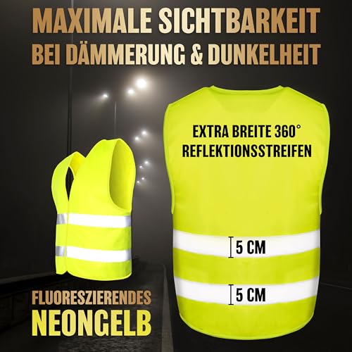 HELDENWERK Auto Warnweste 2er Set für Erwachsene europaweit einsetzbar - Reflektierende Warnwesten 2026 - PKW Sicherheitsweste, Pannenweste, KFZ Weste