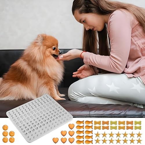Backmatte Hundekekse, Silikon Hundekekse Backform, 5 Formen in 1 BPA-Freie Backmatte Hundeleckerlies Mini Backunterlage für DIY Hundekekse und Leckerlis (Hellgrau, 130 Gitter)