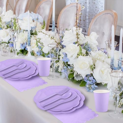 NatNarr 175 Pcs Paper Plates and Napkins, 25 Guest Party Supplies Include Scalloped Plate Paper Napkin Cup Forks Knives Disposable Plastic Cutlery for Baby Shower, Wedding, Birthday - Image 8