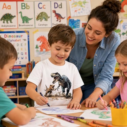 Image of Dinosaur Shirt for Kids Boys Girls Funny Toddler Dino Short Sleeve Graphic Cotton Tee Top 2-7T