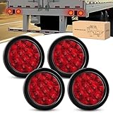 GOOACC 4Inch Round Trailer Tail Light 4PCS 12LED Red Stop Brake Turn Signals Lights w/Surface Mount Grommets Plugs IP67 Waterproof for Truck RV Tractor