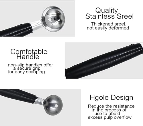 Miniatura 3 de 4 piezas de cuchara de bola de helado de fruta de doble extremo, bola de melón de acero inoxidable, bolas de melón redondas lisas para sandía,