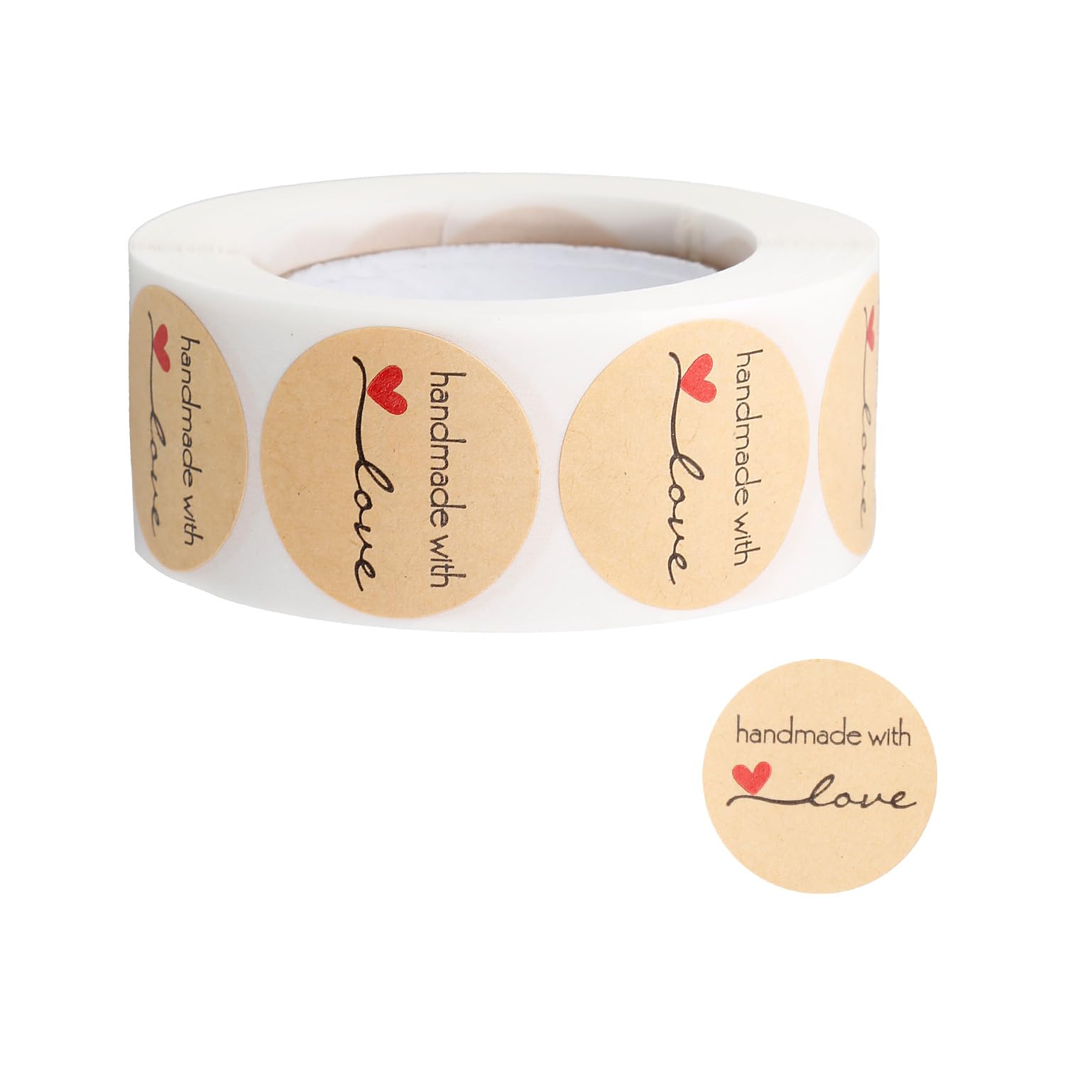 Gaomumu 500PCS Handmade with Love Stickers, Self-Adhesive Kraft Paper Labels, Thank You Stickers,Round Baking Label,Suitable for Gift Packaging, DIY, Envelopes, Scrapbook, and Homemade Gifts