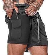 HANERDUN Men 2 in 1 Workout Running Athletic Shorts Sport Pants with Pocket
