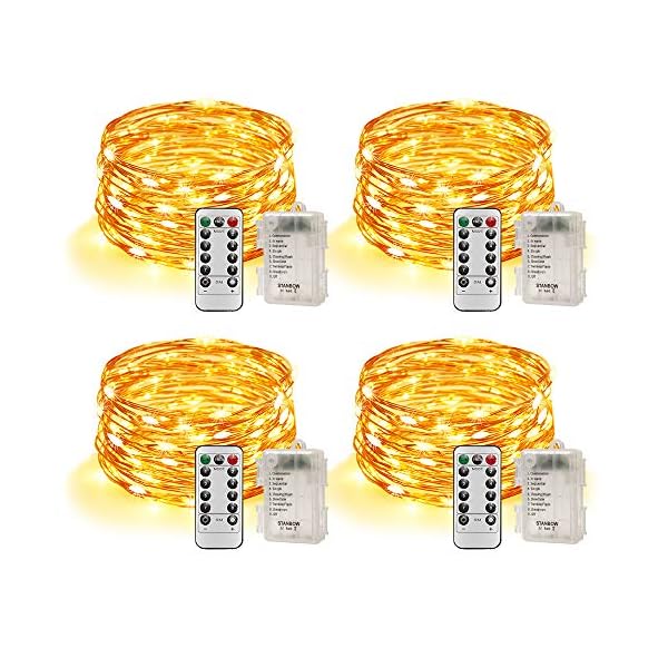 STANBOW 4x10M LED Lichterkette Batterie mit Fernbedienung, 8 Modi und Timer, IP65 wasserdichte Innen Außenlichterkette…