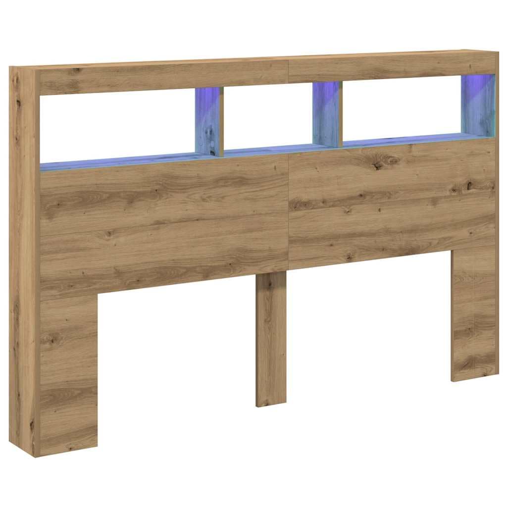 vidaXL Cabecero de Cama con LED Roble Artesanal 160x17x102 cm, cabecero, Armario de Cama, cabecero con estantería, cabecero de Cama con almacenaje