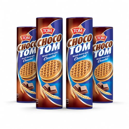 Tunisian Biscuits Snacks variety pack for adults and kids – iconic Chocolate Filled Cookies, Tea Biscuits & Butter Cookies – Mediterranean Breakfast Snack – Gourmet Cookies Gift Box (4 x Chocotom 190g)