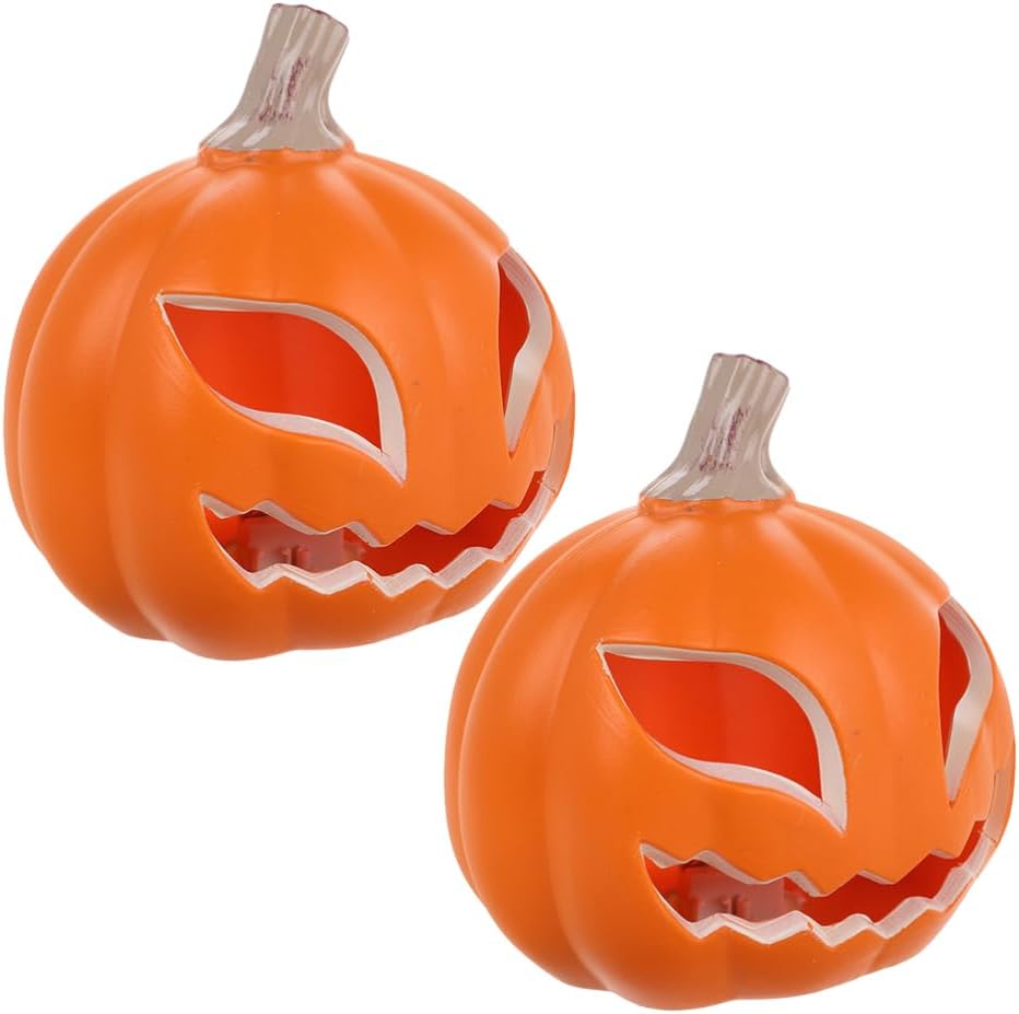Ciieeo 2pcs Halloween Pumpkin Lantern - Large Hollow Pumpkin with LED Light, Orange Plastic Halloween Decor for Window Display