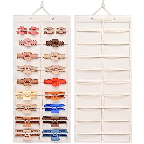 Lolalet Claw Clip Organiser, 1 Pack Hanging Hair Clip Organiser Storage for Women Girl, Wall-Mounted Hair Claw Clip Holder Organiser, Claw Clip Storage Display for Wall Door Closet -Beige