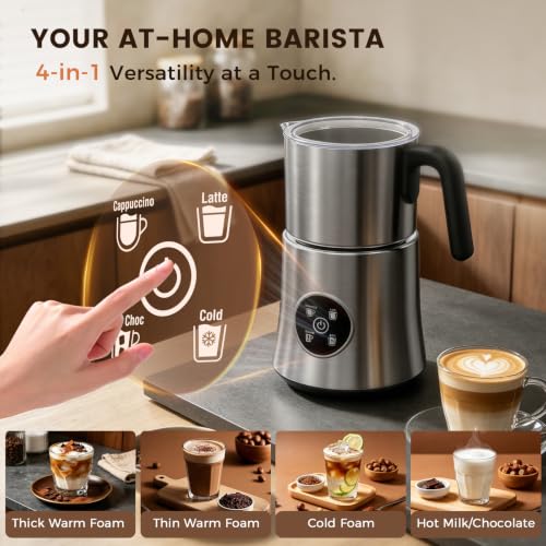Image of Milk Frother and Steamer, 4-in-1 Automatic Hot and Cold Foam Maker | 900ml Detachable