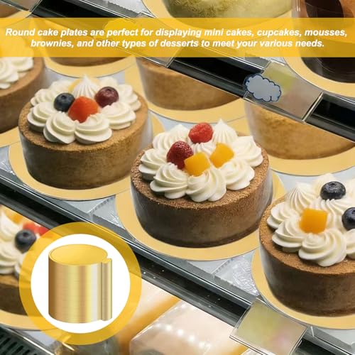 100 Stück Cakeboard Rund,8cm Kuchenbretter Karton,Mini Mousse Kuchen Bord,Gold Kuchenplatten,Cupcake Dessert-Anzeigeteller,Dessert Displays, Cake Board für Hochzeit Geburtstag Torten (Rund,Golden)