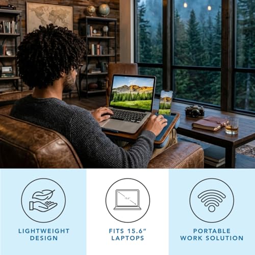 Image of LAPGEAR Home Office Lap Desk with Device Ledge, Mouse Pad, and Phone Holder - Espresso Blue - Fits up to 15.6 Inch Laptops - Style No. 91522