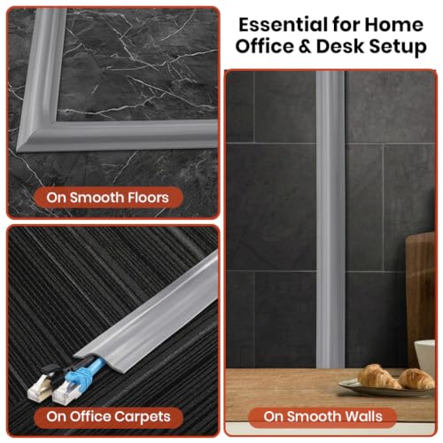 Image of Serplex 8.2ft Self-Adhesive Floor Cable Cover Cord Hider PVC Cable Hider