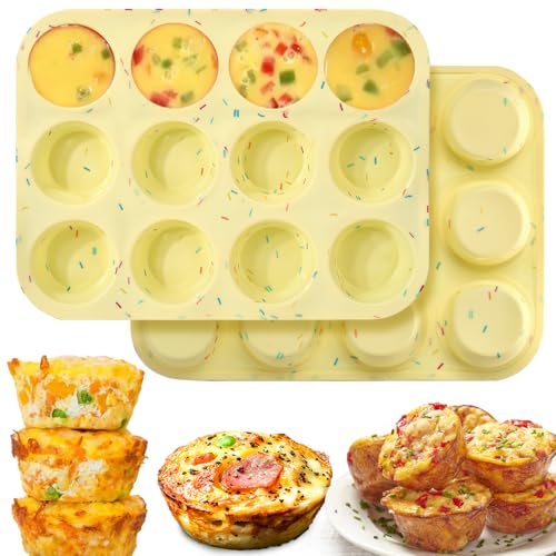 Palksky Silicone Egg Bite Molds, 2Pack 12-Cavity Muffin Pan for Baking, Tarts, Nonstick Cupcake Pan