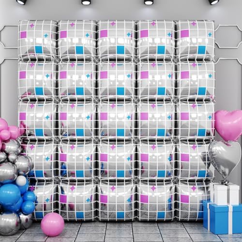 Image of Disco Double Sided Square Foil Balloons Wall,19 Inches Pink Metallic Foil Balloons Tunnel Arch Kit for Girls Bachelorette,Wedding,Anniversary,Birthday Party Background Decoration