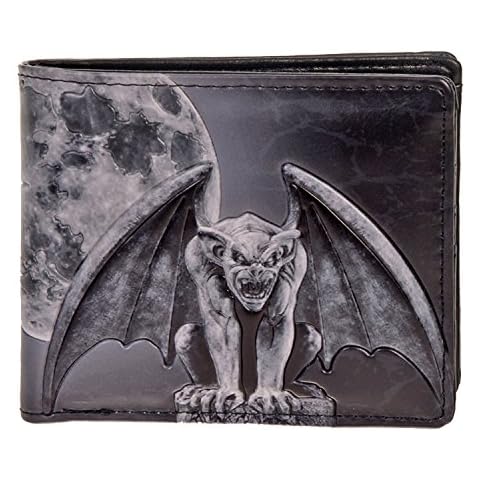 Shag Wear Men's Vegan Leather Slim Bifold Wallet with 6 Credit Card Slots, Clear ID Window, Zipper Coin Pocket and Iconic Prints, Gargoyle, One Size, Bifold Wallet Cover