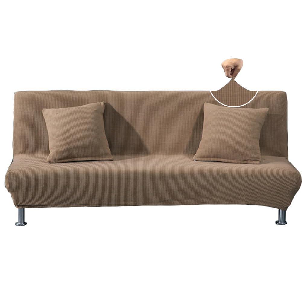 Housse de canapé extensible café pour modèle 2-3 places sans accoudoirs de 160 à 185 cm