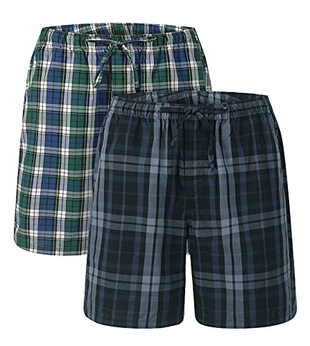 LAPASA Lot de 2 Shorts de Pyjama Homme 100% Coton Court Short de Détente & d'Intérieur Maison Pyjacourt avec Poches M92 Bleu Marine & Vert, Bleu Marine & Bleu XXL