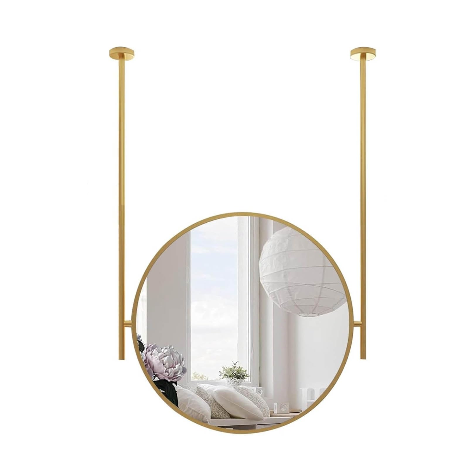 CGCSYZ Round Ceiling Hanging Floating Mirror, With Gold Metal Frame And Hanging Rod Dressing Table Shaving Makeup Mirror For Ceiling Mounted Decorative Mirror Above Sink (One Color 60cm/23.6inch)