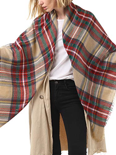 Women's Fall Winter Scarf Classic Tassel Plaid Scarf Warm Soft Chunky Large Blanket Wrap Shawl Scarves Colorful Scarf