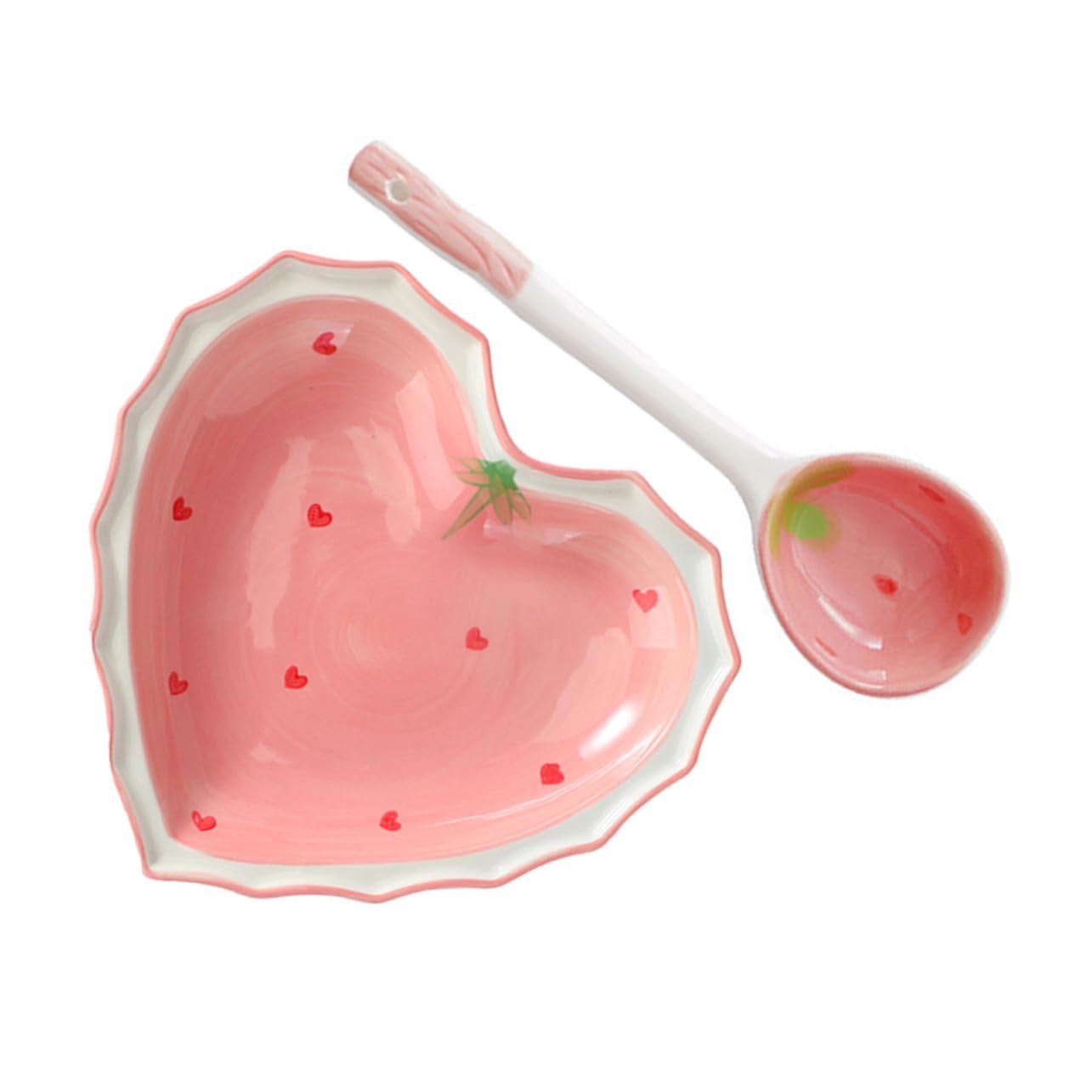 Bol Cœur Céramique et Cuillère Fraise pour un Petit-Déjeuner Cosy