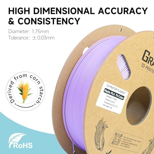 Image of Gratkit Matte Tri-Color PLA Filament,Coextrusion PLA Filament 1.75mm, + /-0.03mm, 1KG /Roll, High Speed Matte PLA,Topaz