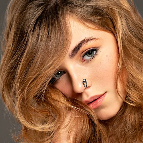 Sanfenly 16Pcs 20G Nose Rings Dangle Nose Ring L Shaped for Women Men Stainless Steel Dangling Heart Butterfly Moon CZ Nose Rings Hoops Studs Nose Piercing Jewelry Gold Rose Gold Silver Black - Thumbnail 4