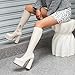 Knee High Boots for Women Platform Square Toe Chunky Block Heeled Long Tall Boots Womens Fashion Leather High Heels Comfortable Party Cosplay Halloween Pull On Boot with Side Zipper(Beige,6)