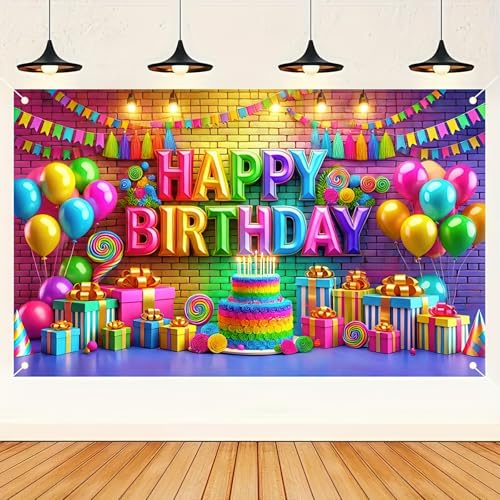 Image of BlissYard Rainbow Birthday Decorations 71x43 Inch Decoration | Birthday Party Backdrop with Colorful Balloons for Surprise Parties, Events and Wall Decor
