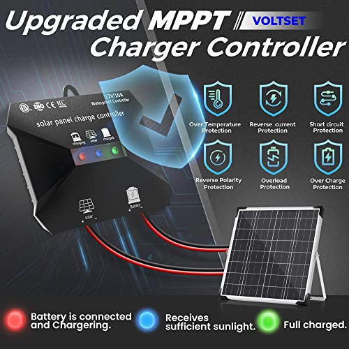 Voltset 20W 12V Solar Panel Kit, Monocrystalline Solar Battery Trickle Charger Maintainer + Upgrade 10A Mppt Charge Controller + Adjustable Mount Bracket For Car, Rv, Boat, Motorcycle, Gate Opener #TOP3