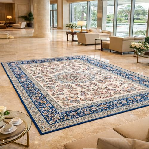 KTYUTJDH Teppiche,Traditionelles Blumenmuster in Blau, Weiß, Rot, Rosa, Gelb und Mehrfarbig Rectangular 100 x 160 cm,Teppich Wohnzimmer Waschbar Couchtisch Deko Schlafzimmer