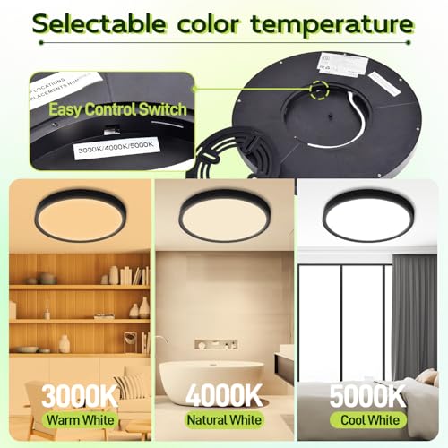 Image of hykolity 9 Inch Selectable CCT LED Round Flat Panel Light,18W,1800LM,3CCT