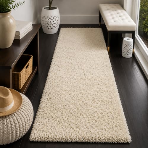 Image of Shaggy Runner Carpet 2x5 Ft| Soft Fluffy Microfiber & (Ivory)